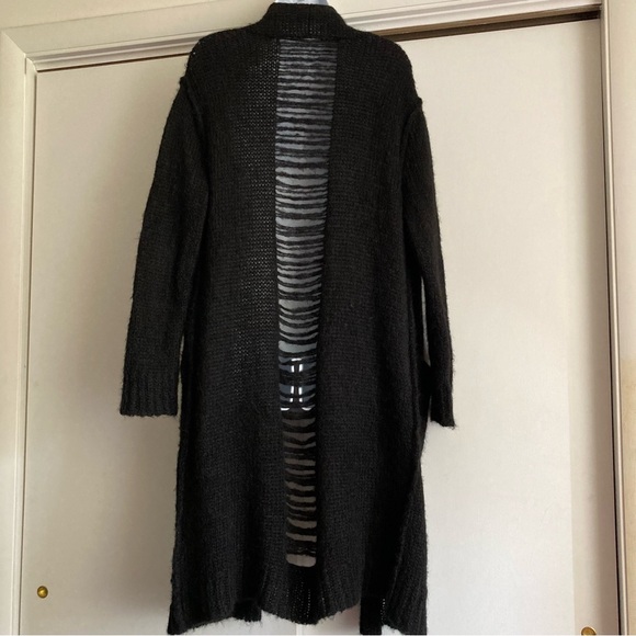 Current/Elliott Black Alpaca Blend The Long Slash Open Front Cardigan, Sz 2/M - Picture 8 of 15